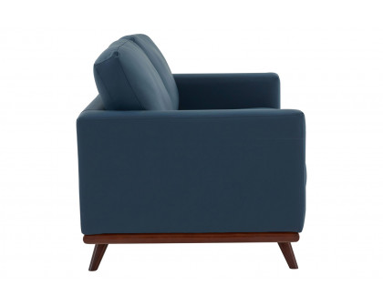 LeisureMod Chester Modern Leather Loveseat With Birch Wood Base - Navy Blue