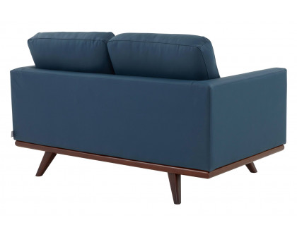 LeisureMod Chester Modern Leather Loveseat With Birch Wood Base - Navy Blue