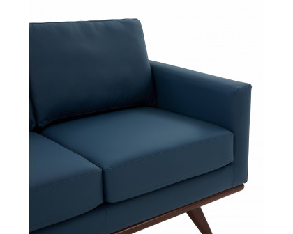 LeisureMod Chester Modern Leather Loveseat With Birch Wood Base - Navy Blue