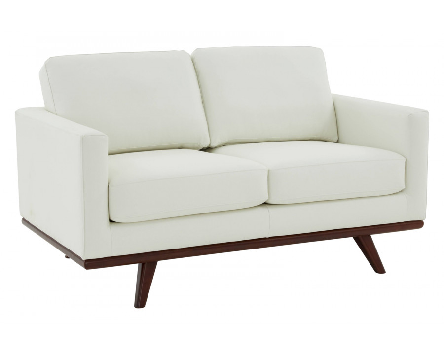 LeisureMod Chester Modern Leather Loveseat With Birch Wood Base