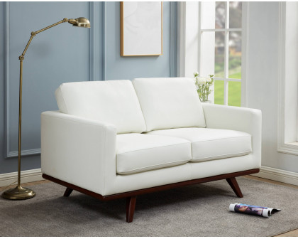 LeisureMod Chester Modern Leather Loveseat With Birch Wood Base