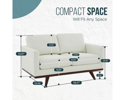 LeisureMod Chester Modern Leather Loveseat With Birch Wood Base - White