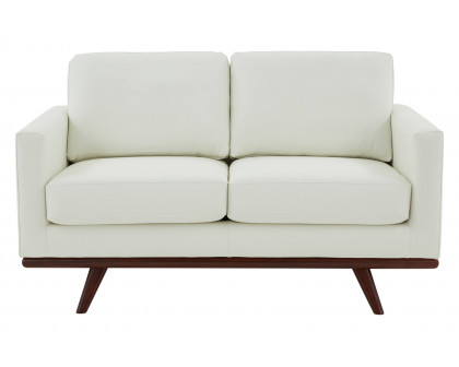 LeisureMod Chester Modern Leather Loveseat With Birch Wood Base - White