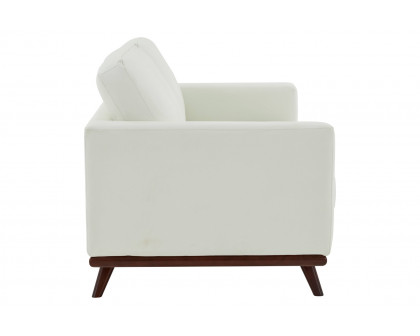 LeisureMod Chester Modern Leather Loveseat With Birch Wood Base - White