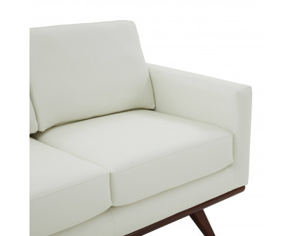 LeisureMod Chester Modern Leather Loveseat With Birch Wood Base - White