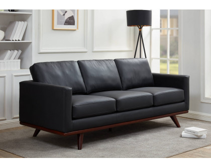 LeisureMod Chester Modern Leather Sofa With Birch Wood Base - Black