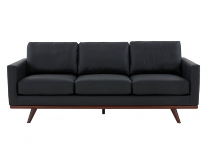 LeisureMod Chester Modern Leather Sofa With Birch Wood Base - Black