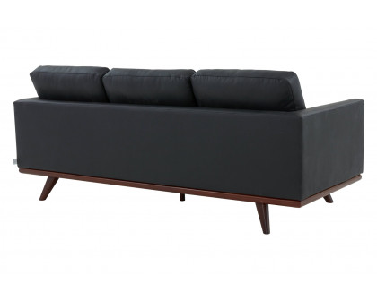 LeisureMod Chester Modern Leather Sofa With Birch Wood Base - Black