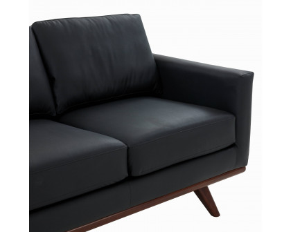 LeisureMod Chester Modern Leather Sofa With Birch Wood Base - Black