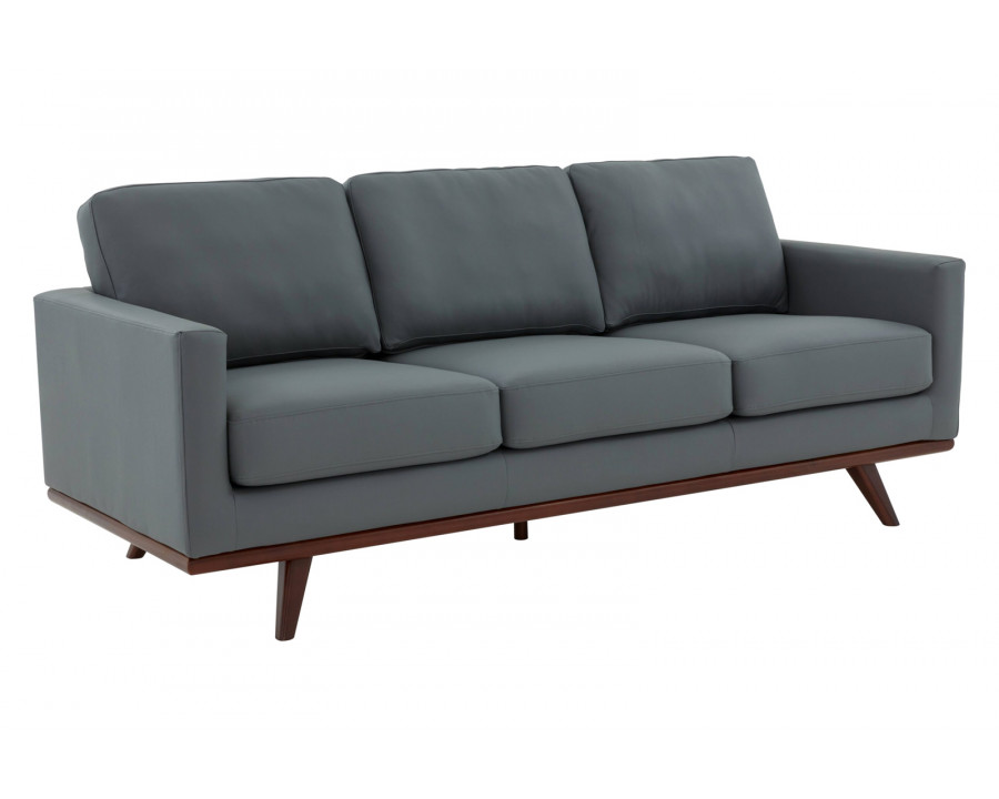 LeisureMod Chester Modern Leather Sofa With Birch Wood Base - Gray