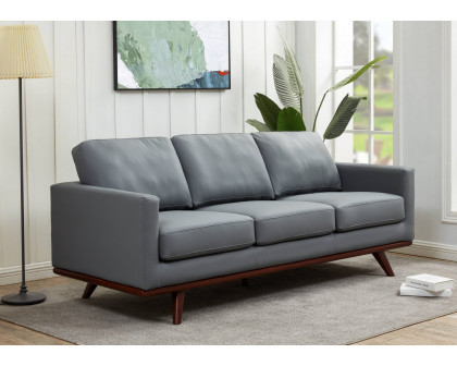 LeisureMod Chester Modern Leather Sofa With Birch Wood Base - Gray