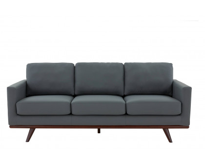 LeisureMod Chester Modern Leather Sofa With Birch Wood Base - Gray