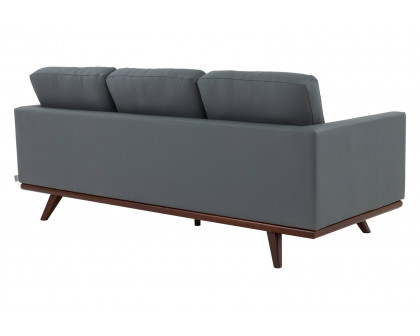 LeisureMod Chester Modern Leather Sofa With Birch Wood Base - Gray