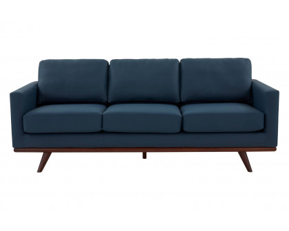 LeisureMod Chester Modern Leather Sofa With Birch Wood Base - Navy Blue