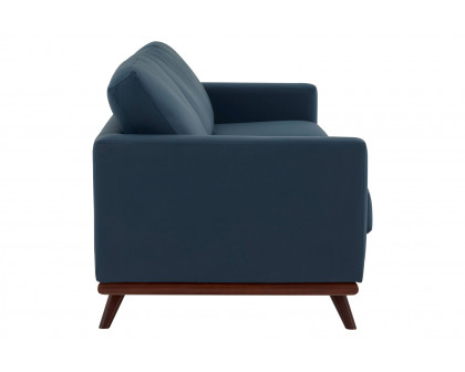 LeisureMod Chester Modern Leather Sofa With Birch Wood Base - Navy Blue