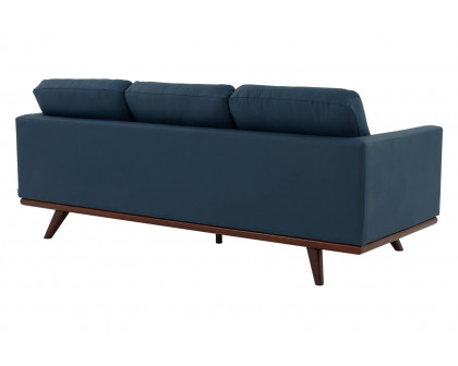 LeisureMod Chester Modern Leather Sofa With Birch Wood Base - Navy Blue