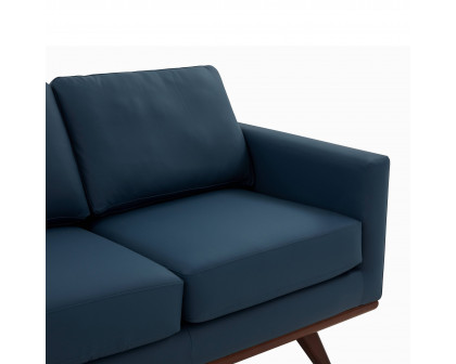 LeisureMod Chester Modern Leather Sofa With Birch Wood Base - Navy Blue