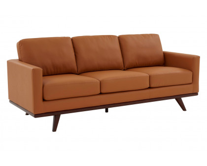 LeisureMod Chester Modern Leather Sofa With Birch Wood Base