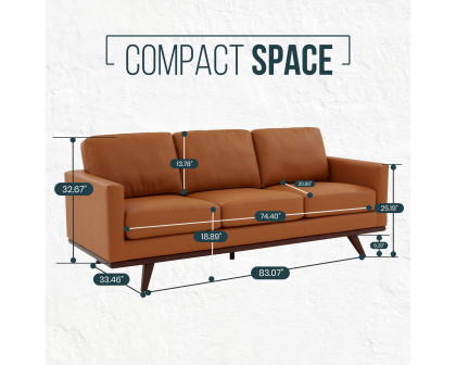 LeisureMod Chester Modern Leather Sofa With Birch Wood Base - Cognac Tan