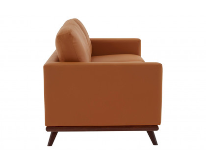 LeisureMod Chester Modern Leather Sofa With Birch Wood Base - Cognac Tan