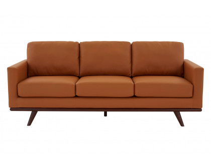 LeisureMod Chester Modern Leather Sofa With Birch Wood Base - Cognac Tan