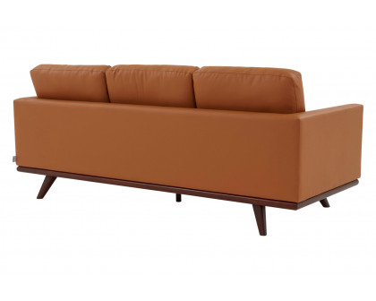 LeisureMod Chester Modern Leather Sofa With Birch Wood Base - Cognac Tan