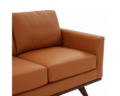 LeisureMod Chester Modern Leather Sofa With Birch Wood Base - Cognac Tan