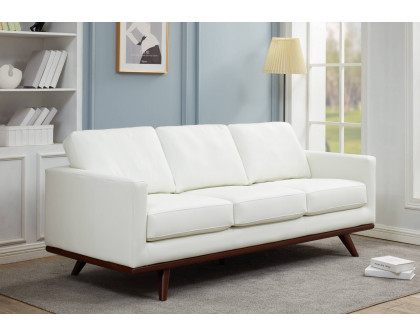 LeisureMod Chester Modern Leather Sofa With Birch Wood Base - White