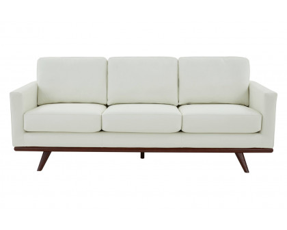 LeisureMod Chester Modern Leather Sofa With Birch Wood Base - White