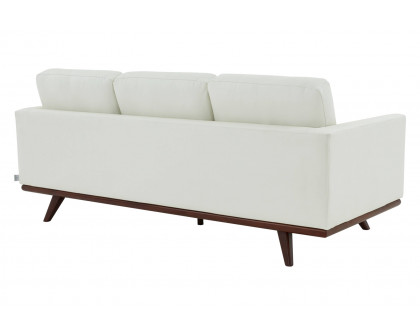 LeisureMod Chester Modern Leather Sofa With Birch Wood Base - White