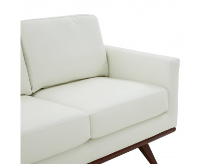 LeisureMod Chester Modern Leather Sofa With Birch Wood Base - White