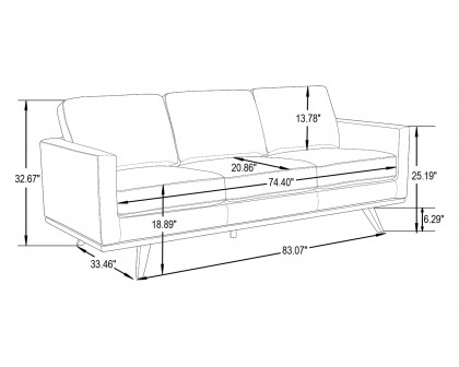 LeisureMod Chester Modern Leather Sofa With Birch Wood Base - White