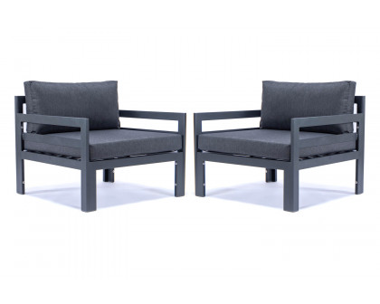 LeisureMod Chelsea Outdoor Patio Black Aluminum Armchairs with Cushions (Set Of 2)