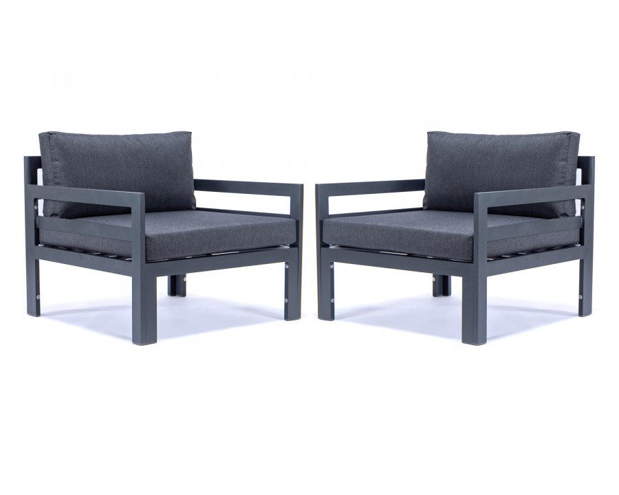 LeisureMod Chelsea Outdoor Patio Black Aluminum Armchairs with Cushions (Set Of 2) - Black