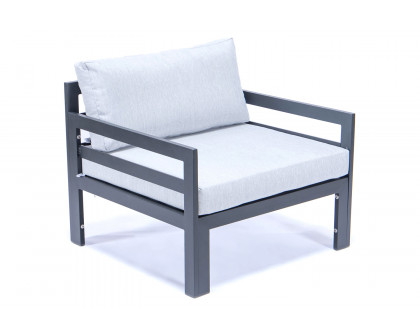 LeisureMod Chelsea Outdoor Patio Black Aluminum Armchairs with Cushions (Set Of 2) - Light Gray