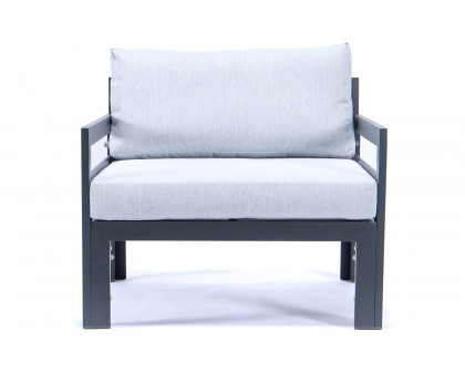 LeisureMod Chelsea Outdoor Patio Black Aluminum Armchairs with Cushions (Set Of 2) - Light Gray