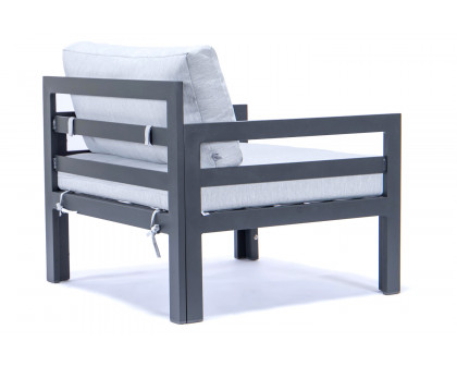 LeisureMod Chelsea Outdoor Patio Black Aluminum Armchairs with Cushions (Set Of 2) - Light Gray