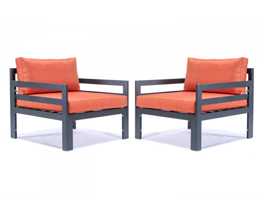 LeisureMod Chelsea Outdoor Patio Black Aluminum Armchairs with Cushions (Set Of 2) - Orange