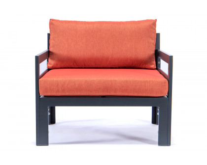 LeisureMod Chelsea Outdoor Patio Black Aluminum Armchairs with Cushions (Set Of 2) - Orange