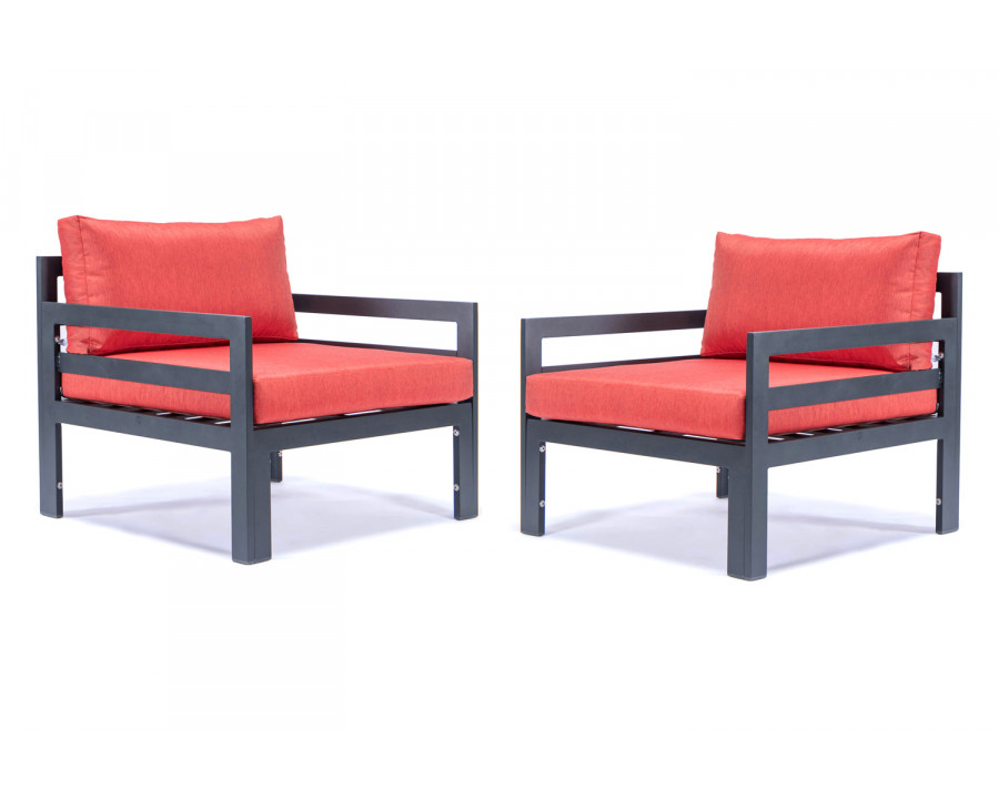 LeisureMod Chelsea Outdoor Patio Black Aluminum Armchairs with Cushions (Set Of 2) - Red