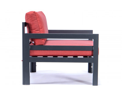 LeisureMod Chelsea Outdoor Patio Black Aluminum Armchairs with Cushions (Set Of 2) - Red