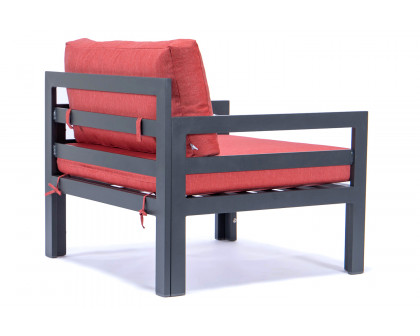 LeisureMod Chelsea Outdoor Patio Black Aluminum Armchairs with Cushions (Set Of 2) - Red