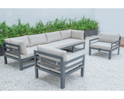 LeisureMod Chelsea 6-Piece Patio Armchair Sectional Black Aluminum with Cushions - Beige