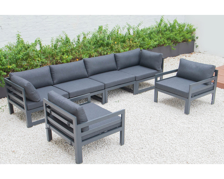 LeisureMod Chelsea 6-Piece Patio Armchair Sectional Black Aluminum with Cushions - Black