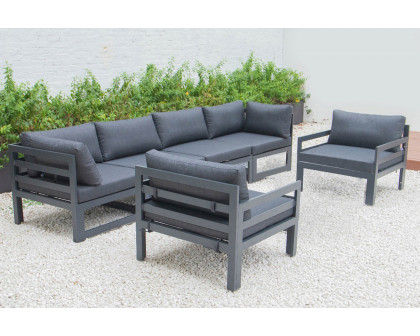 LeisureMod Chelsea 6-Piece Patio Armchair Sectional Black Aluminum with Cushions - Black