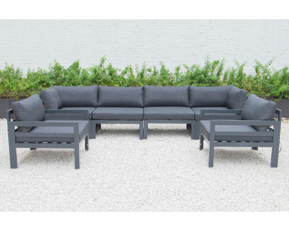 LeisureMod Chelsea 6-Piece Patio Armchair Sectional Black Aluminum with Cushions - Black