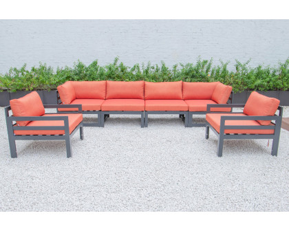 LeisureMod Chelsea 6-Piece Patio Armchair Sectional Black Aluminum with Cushions - Orange