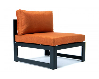 LeisureMod Chelsea 6-Piece Patio Armchair Sectional Black Aluminum with Cushions - Orange