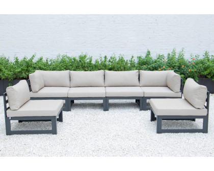 LeisureMod - Chelsea 6-Piece Patio Sectional In Black Aluminum with Cushions