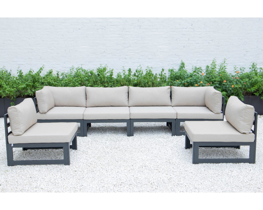 LeisureMod Chelsea 6-Piece Patio Sectional In Black Aluminum with Cushions - Beige